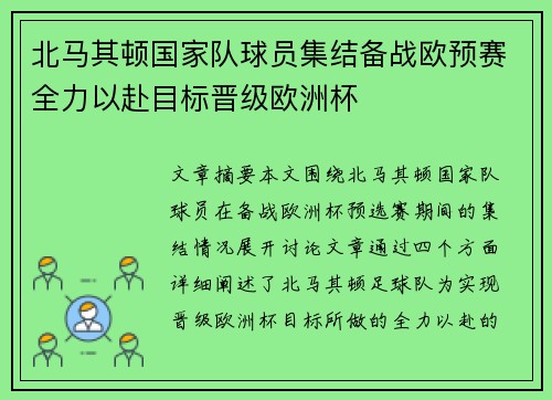 北马其顿国家队球员集结备战欧预赛全力以赴目标晋级欧洲杯